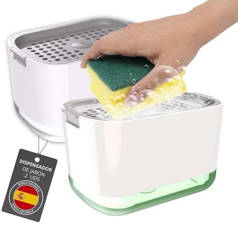 The Inventions Emporium Dispensador Jabón Cocina Jabonera y Dosificador Jabon Cocina, Accesorios Fregadero (Blanco, 2 Piezas)