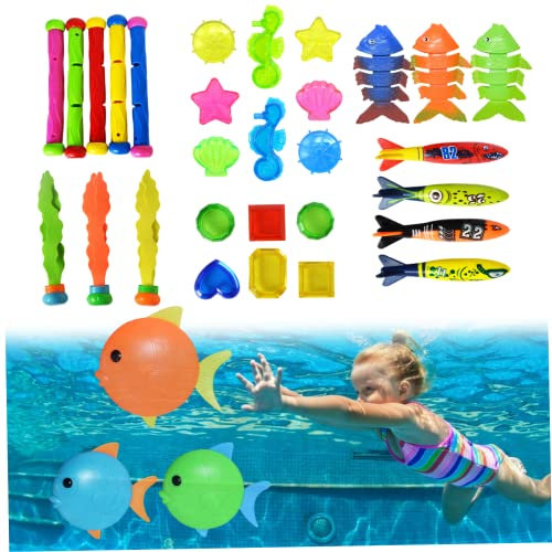 Meyrwoy 32pcs Sommerpool -Tauchspielzeug lustiger Torpedo -Spritzspielzeugset mit Bonus -Aufbewahrungsbeutel -Tauchringen, Tauchstangen, Tauchbällen, Tintenfischen, Fishes & Pirate Treasures Set