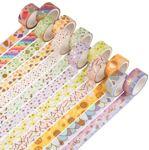 12 Rollen Washi Tape Set Dekorative Washi Tape Kinder Klebeband Bunt für Scrapbooking, Handwerk Und Bullet Journals (3m x 15mm/Rollen)