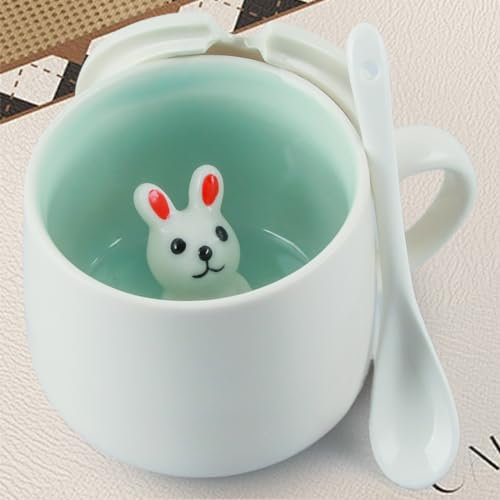 3D Tier Kaffee Tasse Nette Kuh Innen, 3D Tier Tasse mit Löffel & Untersetzer, Witzige Spruch Tasse Süße Kaffee Becher Geburtstagsgeschenk für Kinder Mädchen frau Grandma Tante (C)