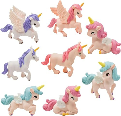 EKKONG Einhorn Figur 8 Stück Einhorn Figuren Klein Niedlich Minifiguren Einhorn Tortendeko Geburtstag für Mädchen Desktop-, Bücherregal-, Geburtstagsfeier-, Cake Topper Dekoration