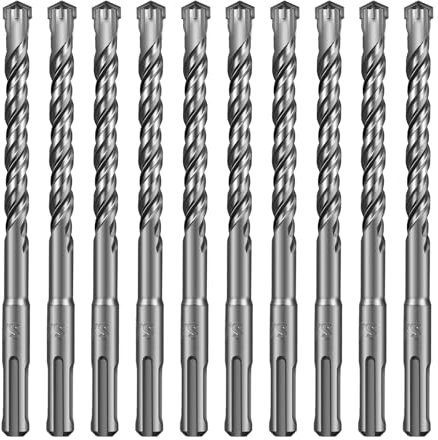 SALI 10PCS SDS Plus Rotary Hammer Drill Bit Concrete Drill Bit Kit Double Thread 4-Cutter Tungsten Carbide Tip Fully Hardened Tool for Concrete, Brick,Cement Walls,Stone 10mm x 160mm Cross Drill Bits