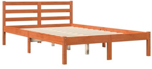 vidaXL Massivholzbett, Holzbett mit Kopfteil Sperrholzlatten, Doppelbett für Schlafzimmer, Bett Bettgestell, Wachsbraun 140x200cm Kiefer