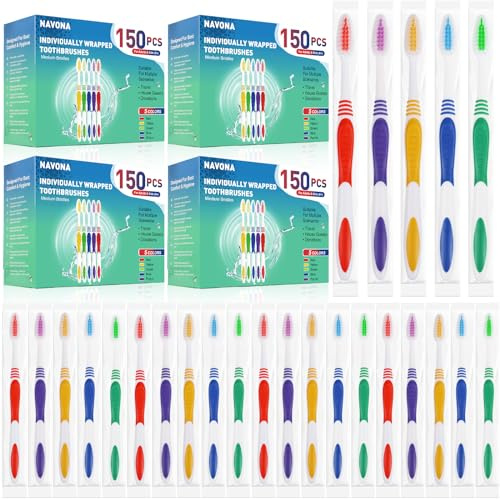 Navona Premium-Zahnbürsten-Set, einzeln verpackt, Einweg-Zahnbürsten, Kinder-Zahnbürste, mittelweiche Borsten, ergonomischer Griff, perfekt für Reisen, Hotel, Spenden