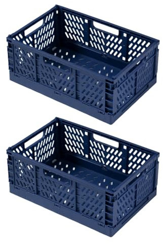 EURXLQ 2Pcs Caja Plegable Plastico Cajas Organizadoras Caja de Almacenamiento Portátil Adecuado para Oficinas, Cocinas, Baños, Habitaciones Almacenaje Plegables de Plástico (Azul, 43×29×17 cm)