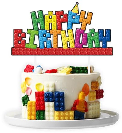 Building Blocks Cake Topper Cake Decorations Colorful Building Block Birthday Cake Topper Picks Decor for Boys Girls.