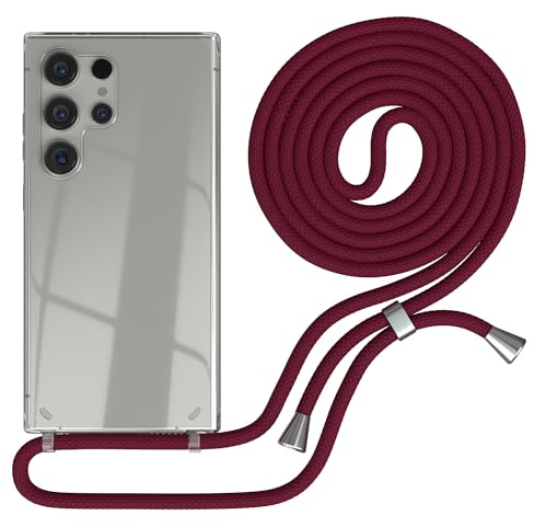 EAZY CASE - Handykette kompatibel mit Samsung Galaxy S24 Ultra Kette zum Umhängen für Galaxy S24 Ultra Hülle mit Band aus Silikon stoßfeste transparente Handyhülle als Fallschutz in Burgunder Rot