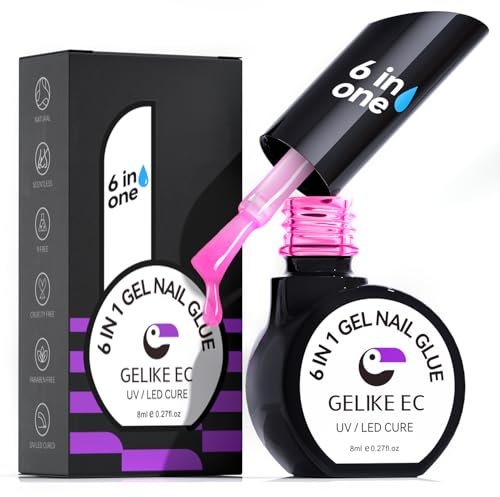 Gelike ec Nagelkleber für Kunstnägel - 6 in 1 Gelee Extra Stark UV Nail Glue für Press On Nail Fingernägel Soft Nageltips Nagelkleber Gel für Fake Nail for Nagelstudio DIY at Home