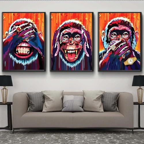 Drei Affen Poster und Drucke Wise Animal Leinwand Malerei Wand Kunst für Home Zimmer Dekor 60x80cmx3 ohne Rahmen
