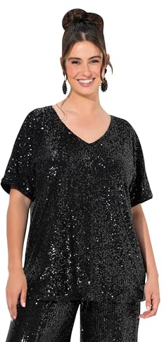 Ulla Popken Damen große Größen Übergrößen Plus Size Pailletten-Shirt, Oversized, V-Ausschnitt, Halbarm 820566
