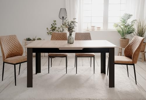 möbelando Kulissentisch >Birmingham< ausziehbar bis 200cm, in Artisan Eiche Dekor/Schwarz - 160/200x75x80 (BxHxT)
