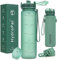 HydroPal 1L Sports Water Bottle, Slim Plastic Drink Bottle with Filter/No-Sweat Sleeve, Leakproof Water Bottle with Time Markings for Gym, Running, Travel, School, Office, Outdoor, BPA-free