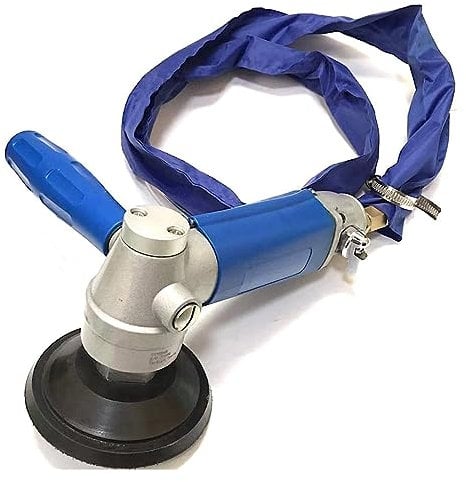 Elektrischer Nasspolierer für Stein, Nasspolierer, Pneumatischer Wasserstrahlschleifer mit hinterem Auspuff, 4-Zoll-Stützteller, langlebiger Nassschleifer mit zwei Griffpositionen for Linkshänder für