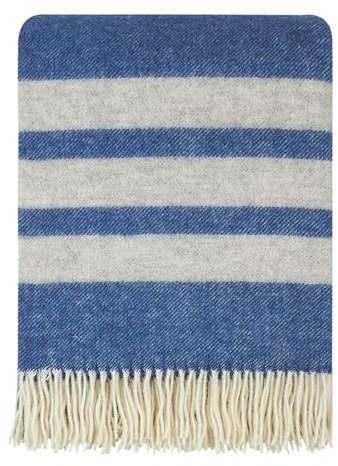 Cozy Blankets Wolldecke/Überwurf, 100 % neuseeländische Wolle, perfekt für Zuhause und draußen, Schurwolldecke mit Fransen, 140 x 200 cm, Indigoblau