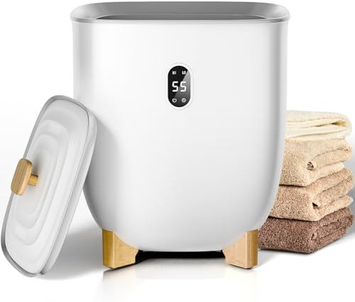 Electactic Grand chauffe-serviettes de 25 L pour salle de bain, chauffe-serviettes avec 2 modes de chauffage, arrêt automatique, écran LCD, convient à 2 couvertures, peignoirs, blanc