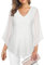 Gemulate White Tops for Women UK Blouses Elegant V Neck Evening Top for Women UK Elegant Ladies Three Quarter Sleeve Chiffon Loose Ladies Work Outfits Blouses -White Stripes, M