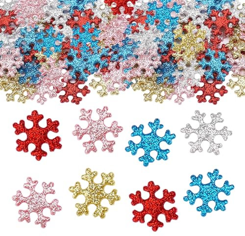 ParPix 50 Stück Bunt Schneeflocken Streudeko,Glitzer Schneeflocken Weihnachten Streudeko,Weihnachten Tischdeko Konfetti, Schneeflocke Winterdeko,Weihnachts Tischdeko, 2.2cm Schneeflocken Deko Confetti
