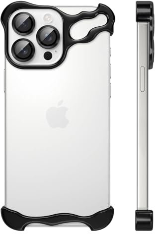 UZEUZA Frameless Hülle Metall für iPhone 15 Pro Max, Handyhülle Rahmenlose Minimalistischen Design, Schutzhülle Kameraschutz,Aluminium Schale Dünn Slim Aesthetic Bumper Stoßfeste Case, Schwarz