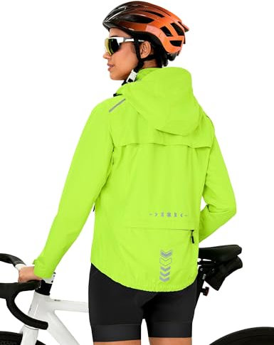 FitsT4 Sports Veste de cyclisme pour femme - Imperméable - Respirante - Coupe-vent - Pour l'été - Veste d'extérieur réfléchissante, Jaune fluo, XL