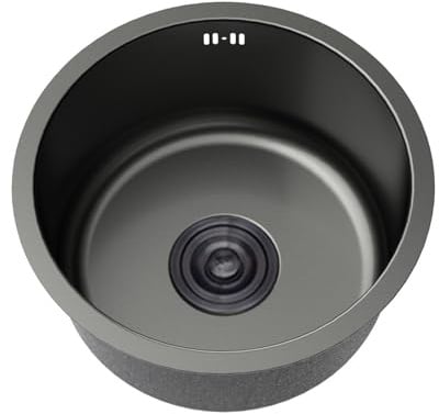 Fregadero Redondo,Pileta de Cocina Negro,Lavadero Cocina 1 Seno Inox,Pila de Cocina PequeñO con Drenaje,Formas de Instalar Sobre Encimera/Bajo Encimera (Ø 45cm)
