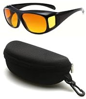 Boolavard Night Driving Glasses | UV400 Protection Anti Glare Yellow Tint | Fit Over Driving Sunglasses with Case | Suitable for Fishing and Golf | Men and Women (Yellow)