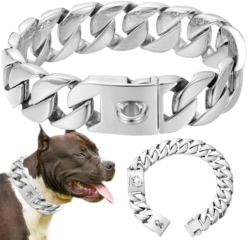 Strapazierfähiges, goldfarbenes Hundehalsband für große Hunde, 32 mm breit, starker Edelstahl, kaufest, solide, kubanische Glieder-Hundeketten, Training, Spazierengehen, Halsbänder für Bully, Pitbull