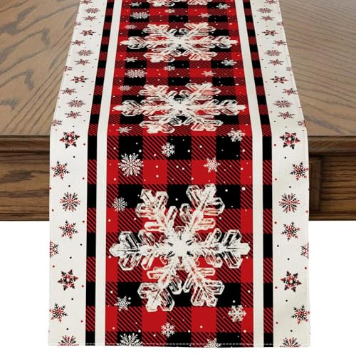 JOTOM Weihnachten Tischläufer, Schneeflocken Tischläufer Küche Esstisch Dekoration für Party Wohnzimmer Esszimmer Garten, Innen & Außen Weihnachtstischdecke Weihnachtsdeko (40 x 240 cm, Rot)