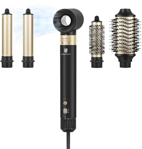 webeauty 6in1 Hairstyler, 110,000U/Min,30M/S,Hochgeschwindigkeit Haartrockner mit Warmluftbürste, Rundbürstenföhn, Air Lockenstäbe, Koffer, 500 Millionen Negative Ionen Airstyler, Schwarz
