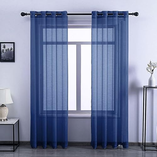 YUANZHI Voile Gardinen 120 x 230 cm Lichtdurchlässig, Glatt Transparent Ösenvorhang, Stores Gardinen Modern, Viele Attraktive Farbe, Langlebig für Schlafzimmer Wohnzimmer Küche, Blau