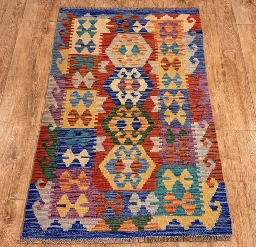 Rug Studios Teppich KELIM ORIGINAL | Farbe: Multi | Größe: 80 x 125 cm | Landhaus | Vintage | Modern | elegant | Wohnzimmer | Schlafzimmer | strapazierfähig und leicht zu reinigen