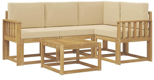 vidaXL Outdoor-Sofagarnitur mit Kissen 5 pcs Weiß und Beige, Gartenmöbel, modernes Loungesofa, Eckset für die Terrasse, Robustes Sitzmöbel für drinnen und draußen