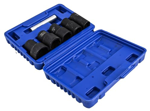 6-piece 1/2-inch Drive Damaged Nut and Bolt Remover Set with Flip Socket Design for Automotive Repair Home DIY Plus Workshop Usage – Includes 17mm 19mm 21mm 22mm 27mm Sockets
