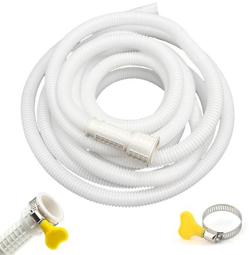 16.41Ft Air Conditioner Drain Hose, Universal Dehumidifier Drainage Hose with Cuttable Rubber Adapter & Connect Clamp Flexible Drainage Pipe for AC Units Washing Machine (White)