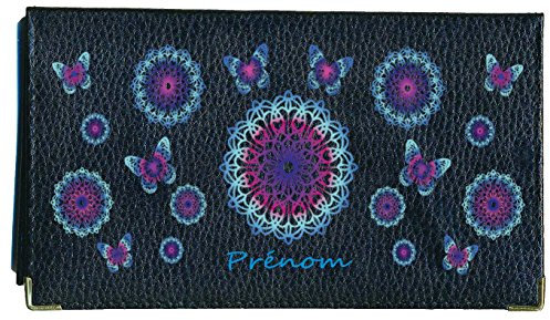 Syl'la Fantaisie Porte chéquier Porte Carte en Cuir Noir pour Femme (Papillon Bleu Rose personnalise avec prenom)