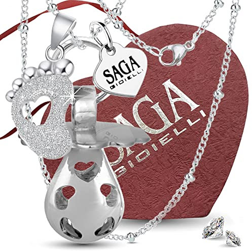SAGA GIOIELLI® Halskette ruft Engel, Schwangerschaftskette, Bolamessica, klangvoller Schnuller, Anhänger in Form eines Fußes