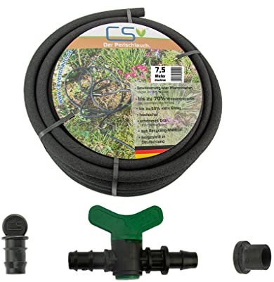 7,5m CS Perlschlauch drucklos mit Absperrhahn mit Gummitülle und Endstopfen für die drucklose Bewässerung am Regenfass/Regentonne/IBC Tank/Wasserfass