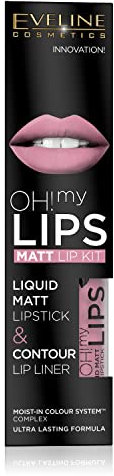 Eveline Cosmetics Eveline Oh! My Lips Matte Flüssiger Lippenstift und Lipliner Set 03 - Angereichert mit Vitamin E & Hyaluronsäure für langanhaltende Feuchtigkeit & Farbe