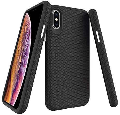 Molzar Shield Series iPhone Xs and iPhone X Case with Triangle Texture Grip, Built-in Metal Plate for Magnetic Mount, Wireless Charging Support, Compatible with iPhone Xs/X(5.8), Black