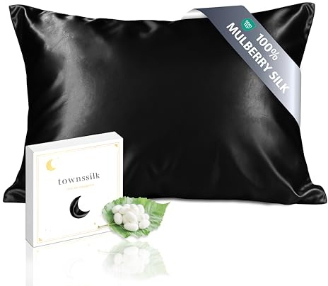 Townssilk 19 Momme 100% Seide Kissenbezug 1 Stück 40x80cm Schwarz