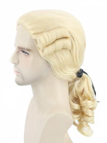 Topcosplay Herren Barock Perücke mit Zopf Blonde Richter Perücke Rokoko Lockig Marquis Perücke für Faschings Halloween