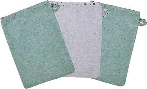 Waschhandschuh 3er Set, Sterne eisblau-hellgrau, 15 x 21 cm