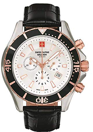 Swiss Alpine Military Herren Uhr Chronograph Analog Quarz 7040 Leder 10 ATM