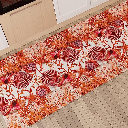PETTI Artigiani Italiani - Küchenteppich, Läufer für die Küche, rutschfest und waschbar, 52 x 100 cm, Design Koralle, rot, 100% Made in Italy