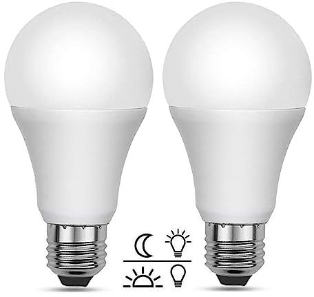 Glühbirnen E27 mit Dämmerungssensor Kaltweiß 6000K 1000LM, 230V, 200 Grad, Lichtsensor LED E27 10W ersetzt 80W, LED Außenlampe für Eingangsbereich Hauseingang Garten, 2 Stück