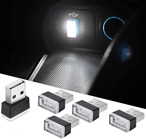 CTRICALVER Luci Ambiente Auto, Mini luci usb, LED Interni USB, Interni per auto luce portatili, luce d'atmosfera per auto, per Banca di alimentazione per laptop, 5 pcs bianca