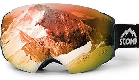 Stomp Ski Goggles PRO - Frameless, Interchangeable Lens 100% UV400 Protection Snow Goggles for Men & Women (Lens Blaze VLT 15%)