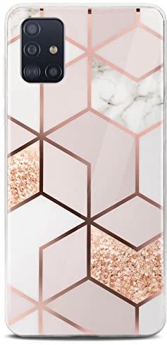 ONEFLOW Sense Case kompatibel mit Samsung Galaxy A51 Hülle in Marmor Optik, Schutz für Kamera und Bildschirm, Glitzer Handyhülle aus Silikon - glänzend Rosegold (Devotion)