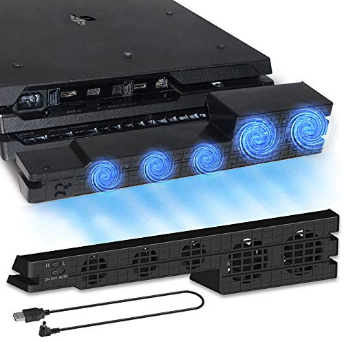 Linkhood Ventilador de refrigeración para PS4 PRO, enfriador externo USB, 5 ventiladores, control de temperatura, ventiladores de refrigeración para consola de juegos Sony PlayStation Pro