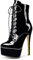 Castamere Donna Plateau Stivali alla Caviglia Cerniera Lacci Boots Tacco a Spillo 15CM High Heels Nero Pelle Verniciata Scarpe EU 38