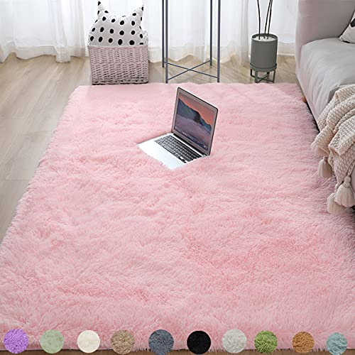 Obundi Rosa Teppich,Wohnzimmerteppich Waschbar Teppiche für Schlafzimmer,Kinderzimmer,Lounge,Büro (Rosa,140x200cm)